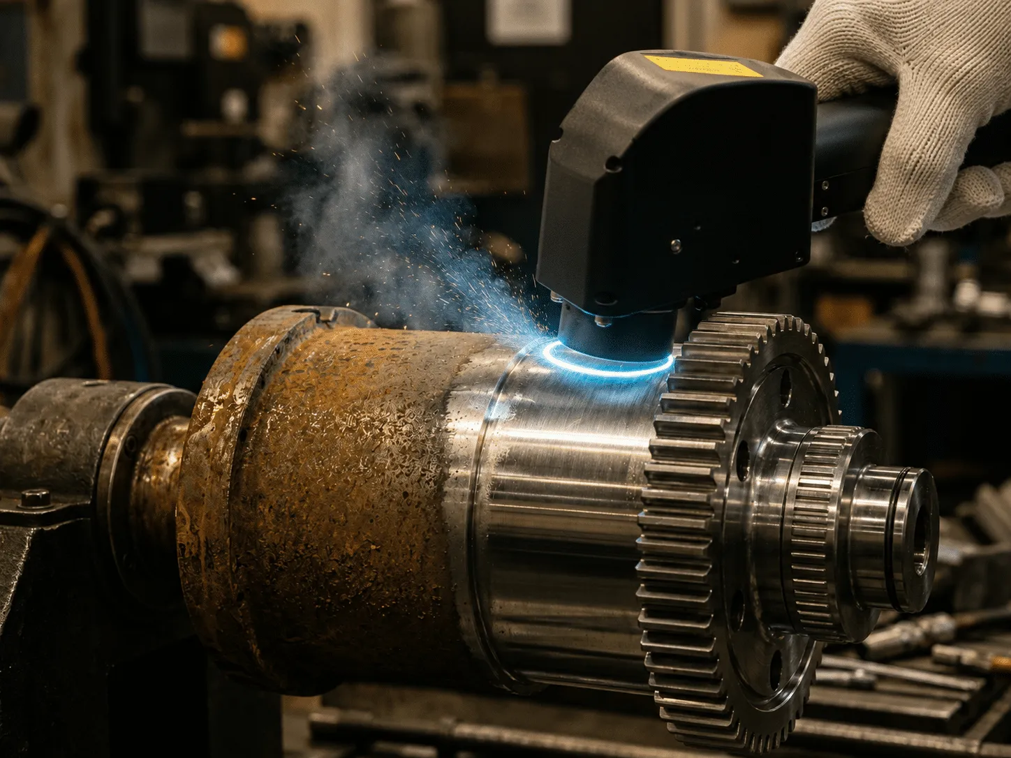 Pulsed laser cleaner removing a thin contaminant layer from a precision metal part
