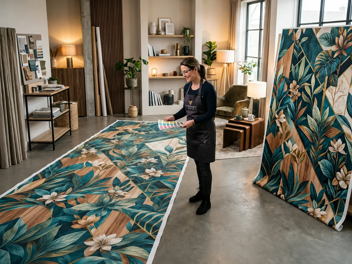 Wallpaper printer producing custom substrate panels for a bespoke residential interior project