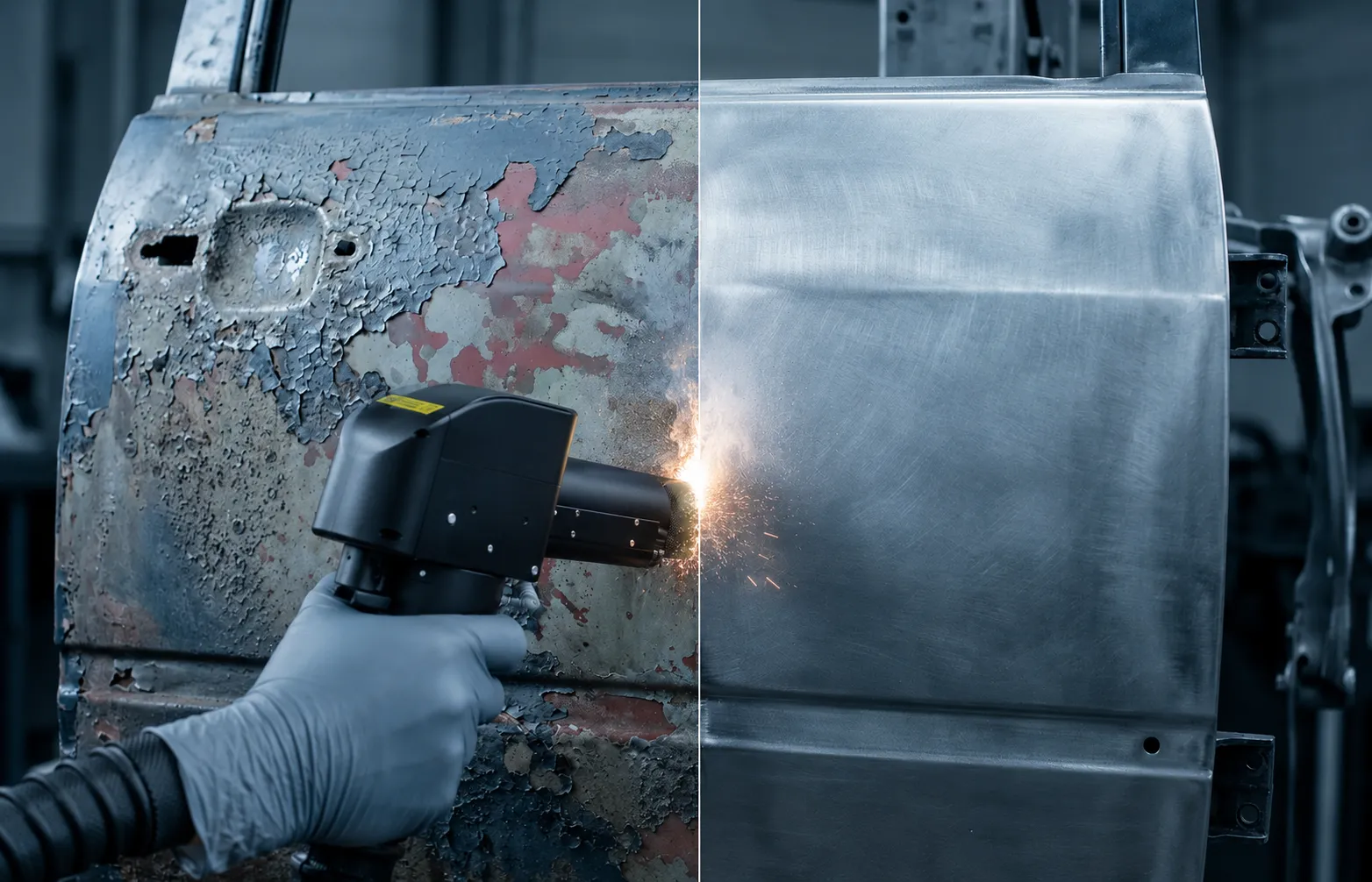 Laser paint and coating removal from a metal surface