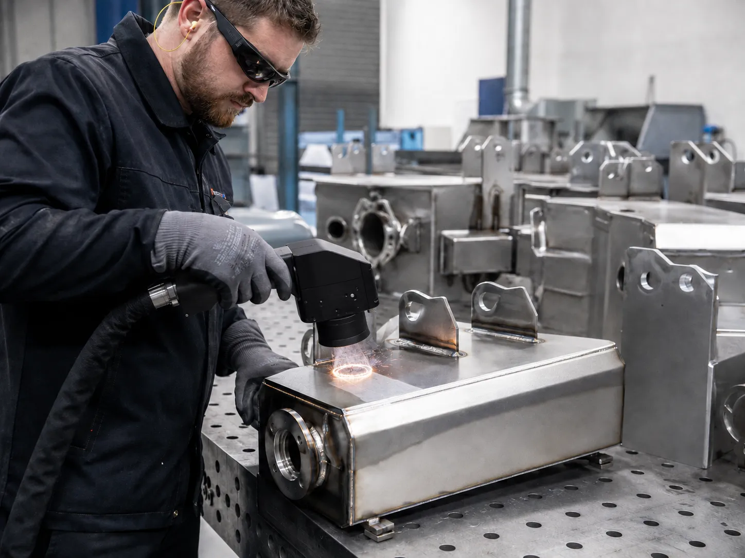 Laser cleaning weld heat tint and seam preparation in a fabrication process