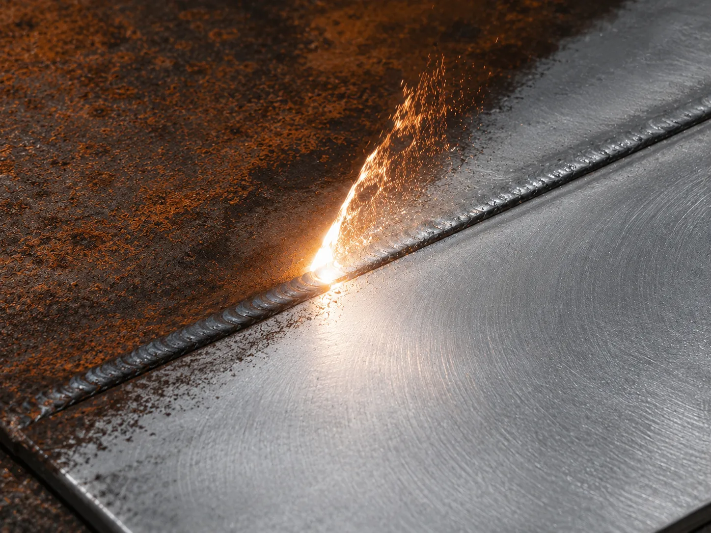 Pulsed laser cleaning a weld seam on a stainless steel part in the fabrication shop