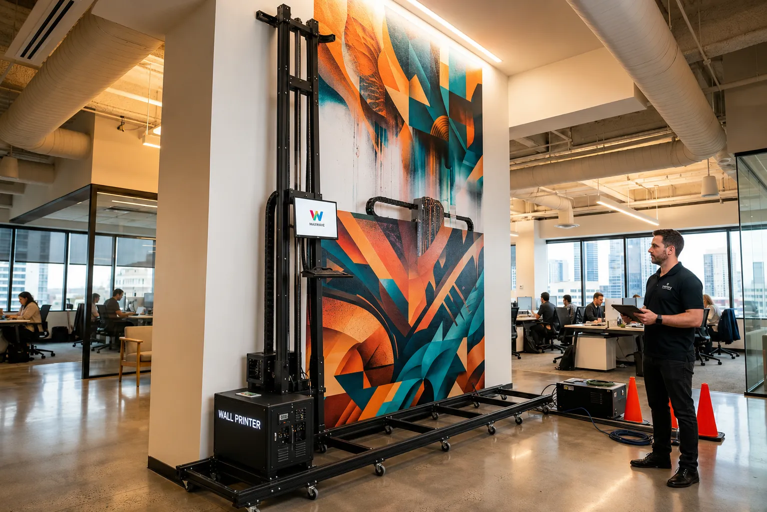Wallpaper printer with roll-feed substrate for custom peel-and-stick application