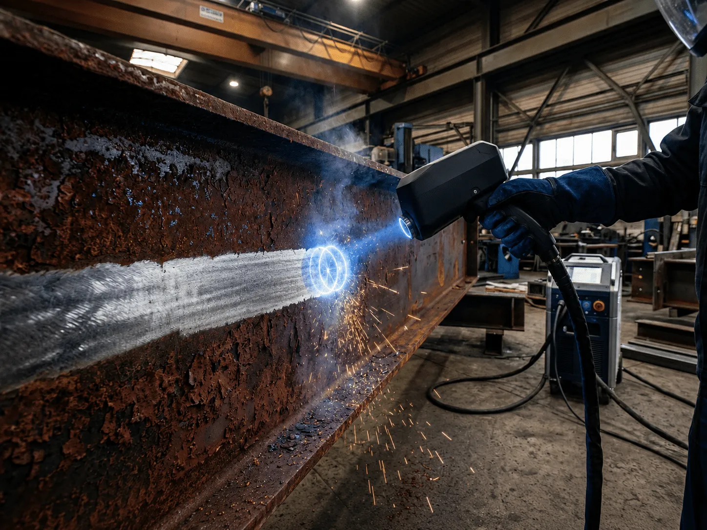 High-power continuous-wave laser cleaning machine for heavy rust and large structural surfaces