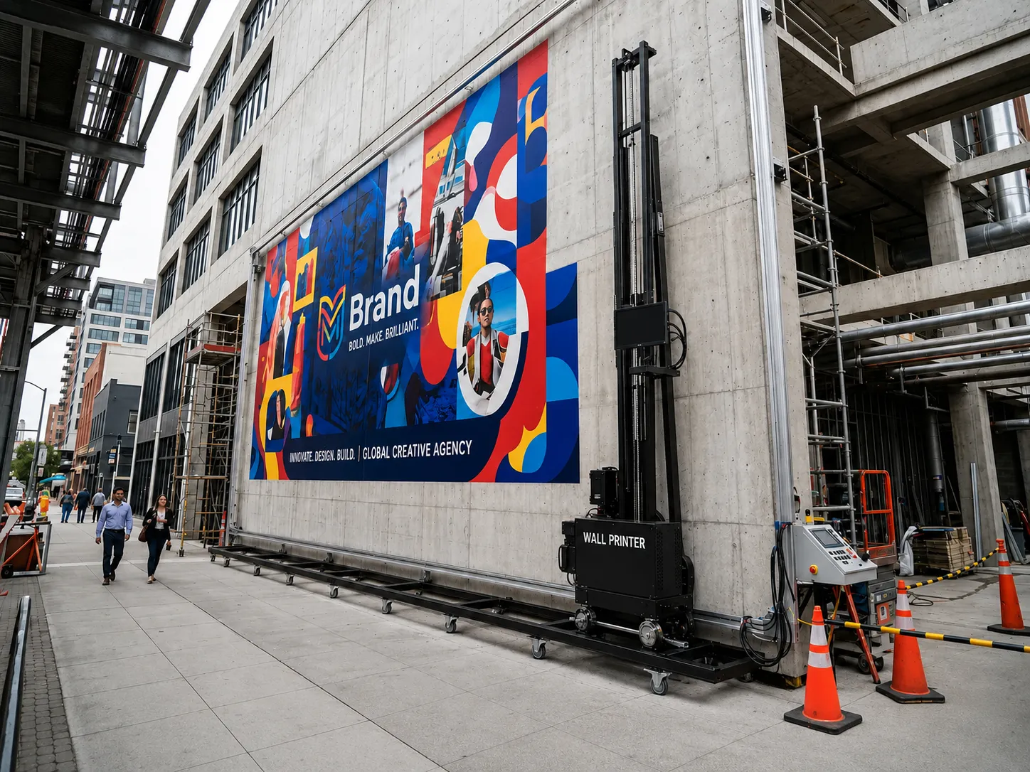 Large-format mural printer producing stadium-scale wall artwork