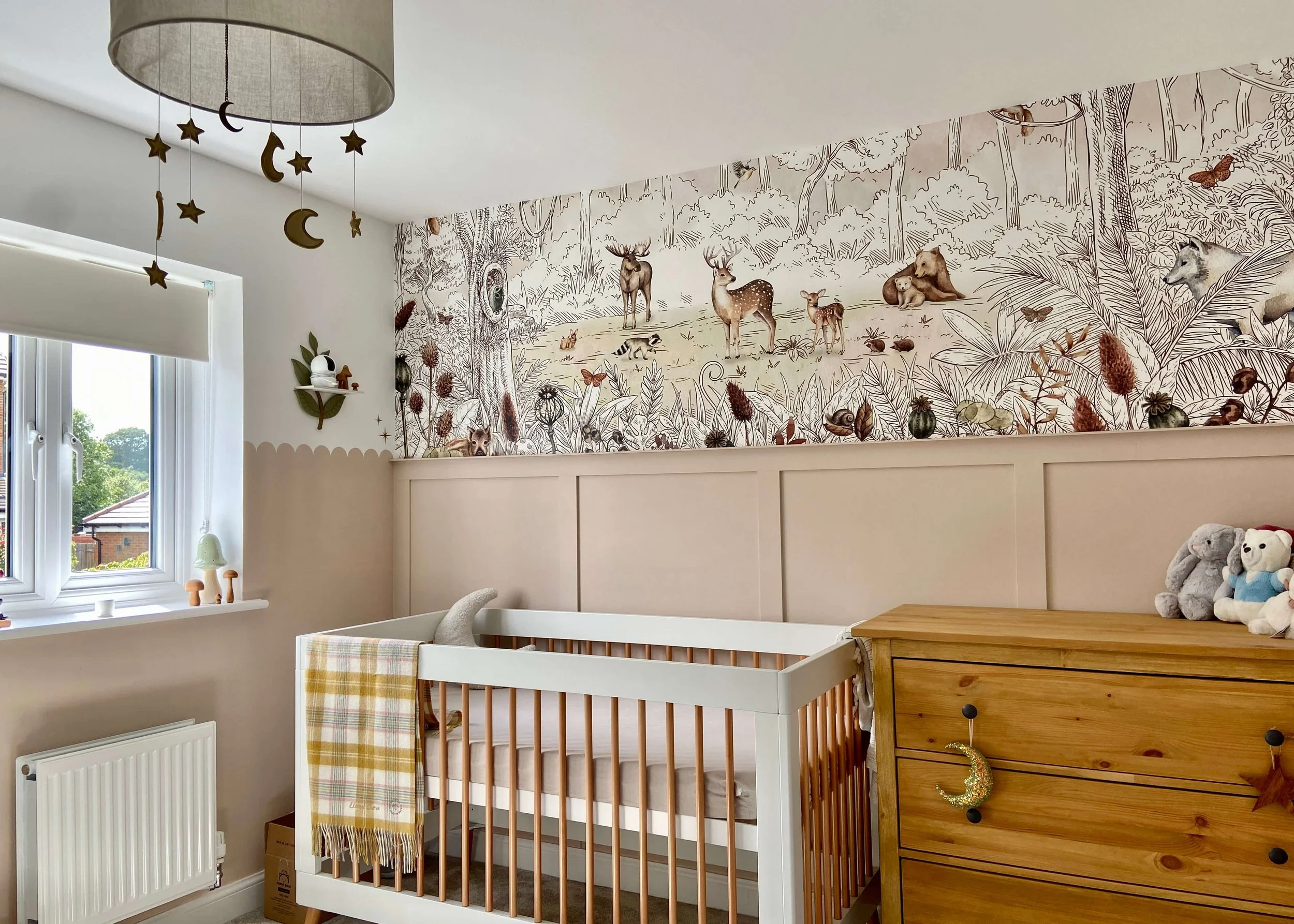 A printed nursery wall scene