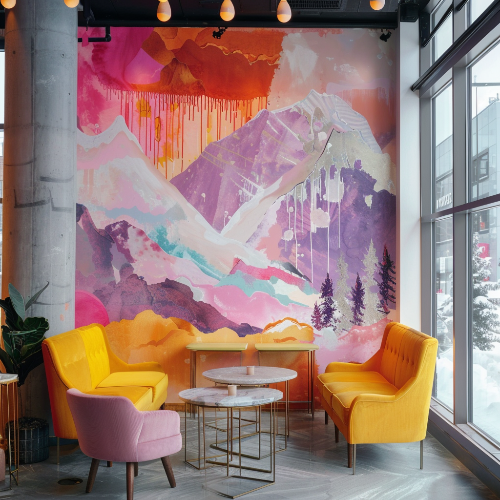 A printed reception backdrop wall in a hospitality venue