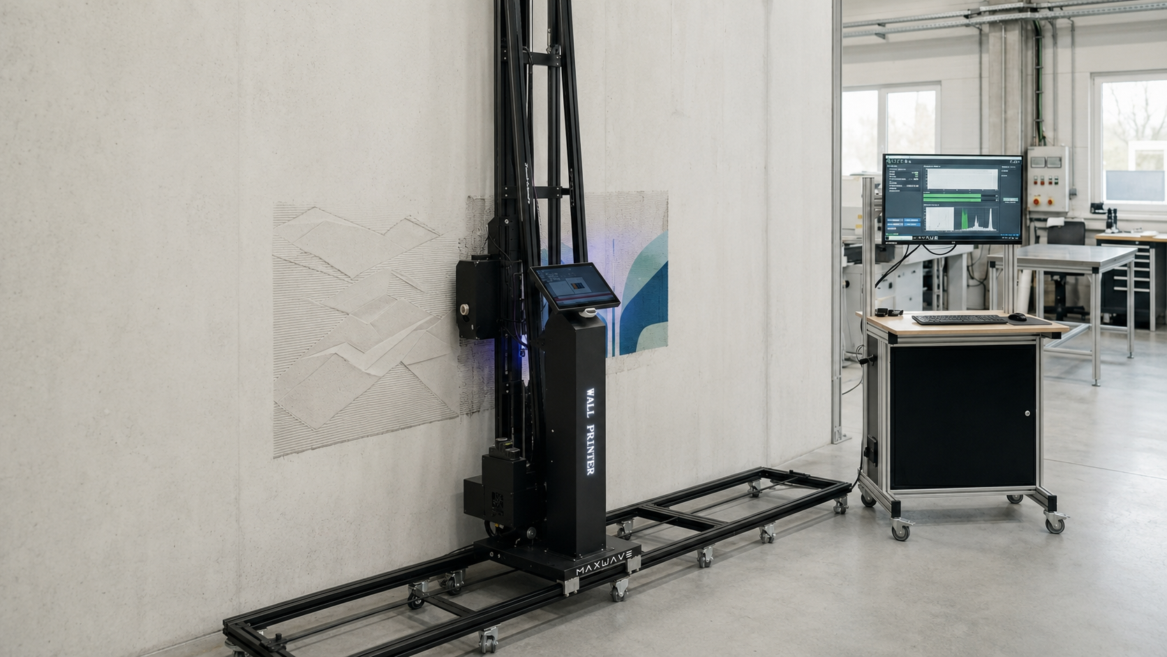 Wall printer machine in UV LED config — glossy, cured commercial wall output