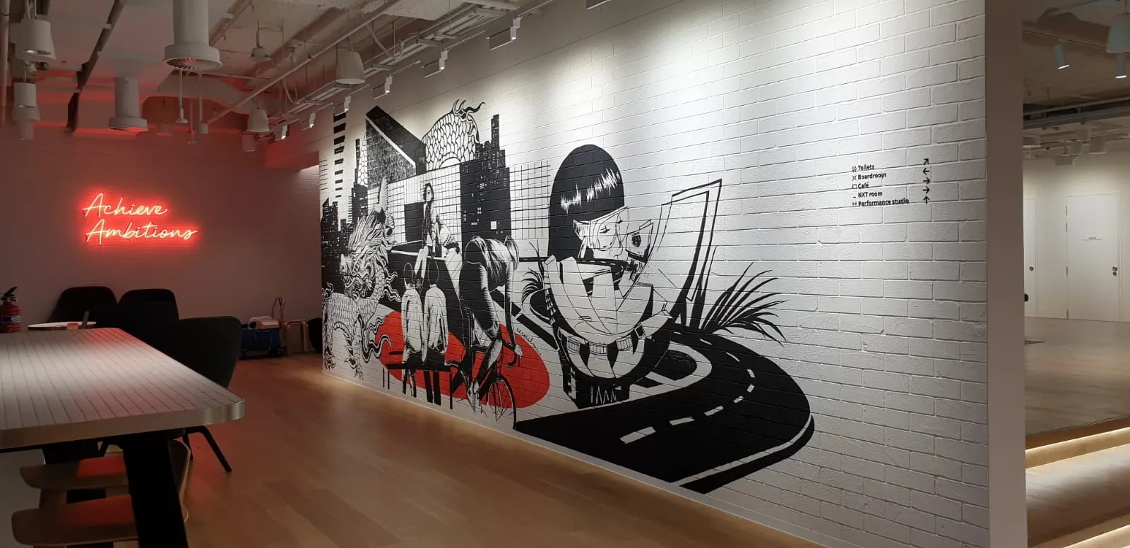 A printed branded feature wall in an office