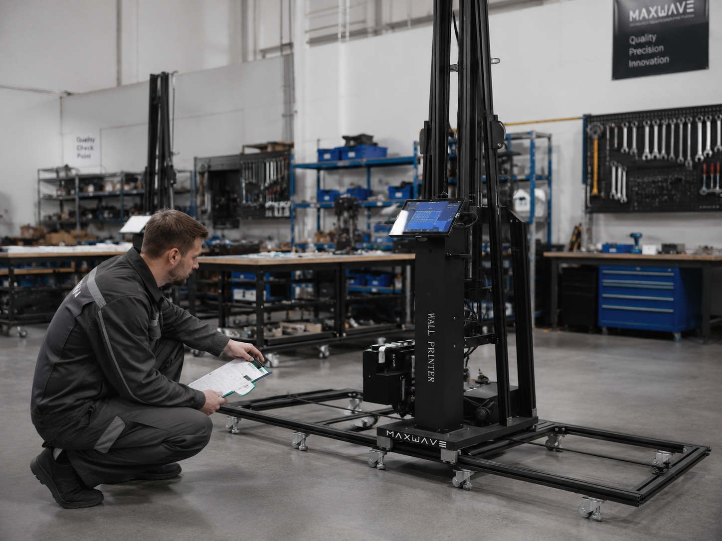 Vertical printer assembly bench
