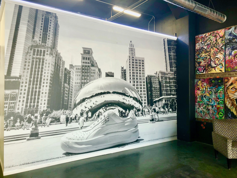 A printed in-store promotional wall