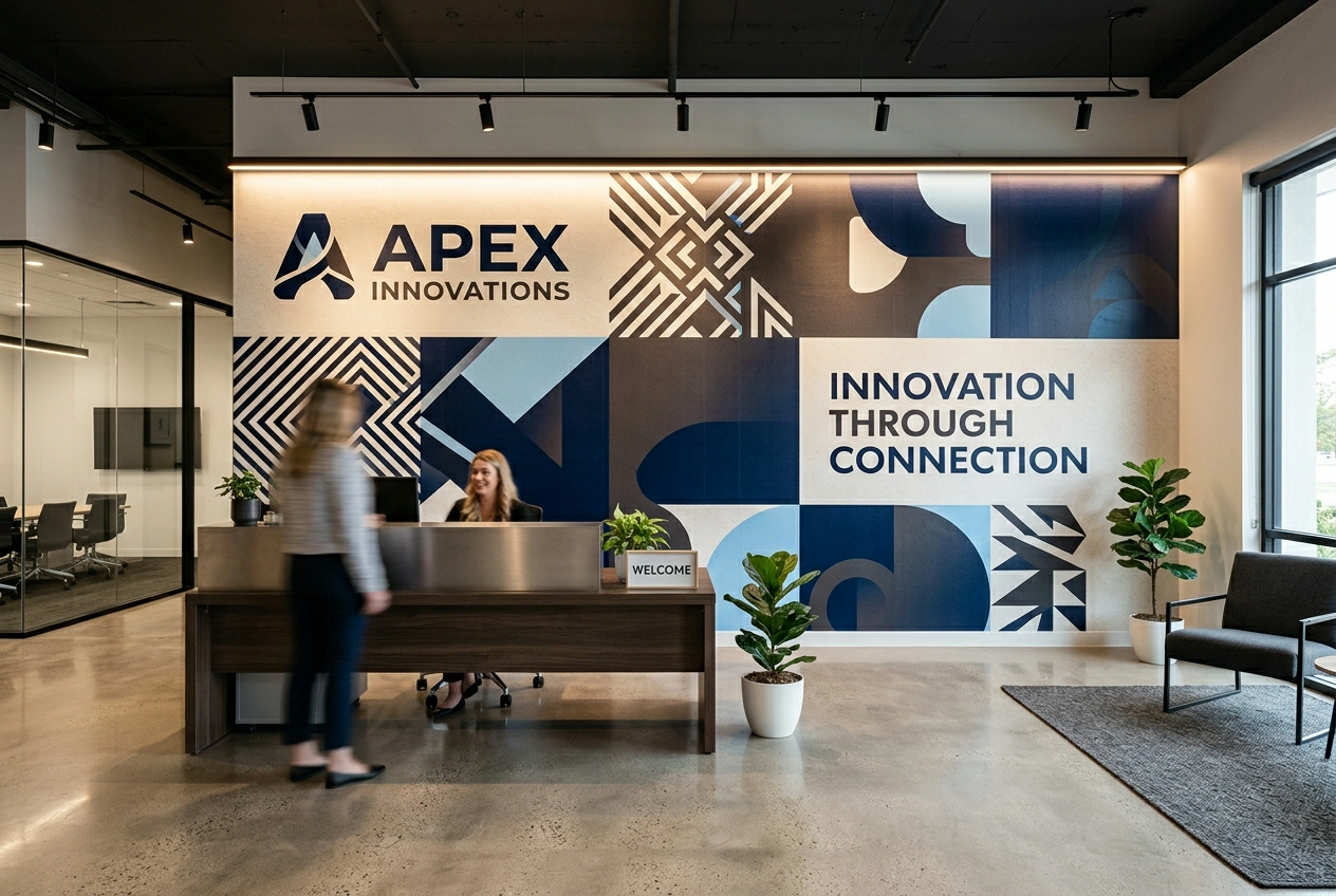 Office brand wall printed on a 6-20 m² reception or meeting room feature wall