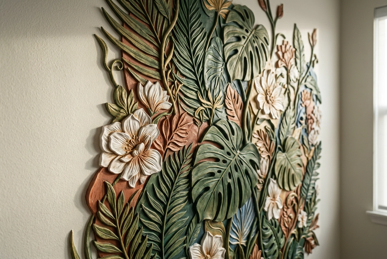 3D relief mural with foreground and background depth separation