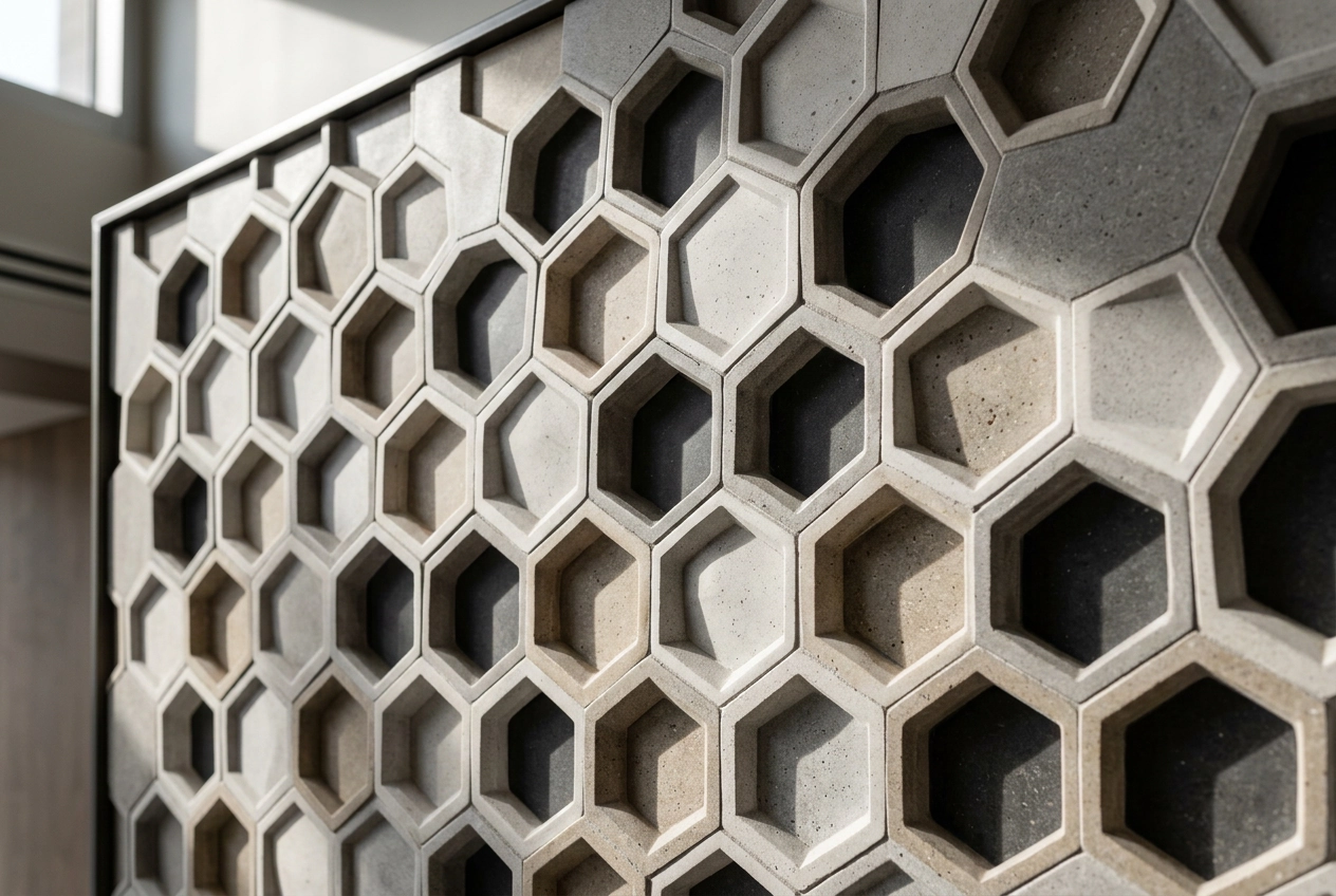 Geometric 3D texture panel with hexagonal pattern in relief