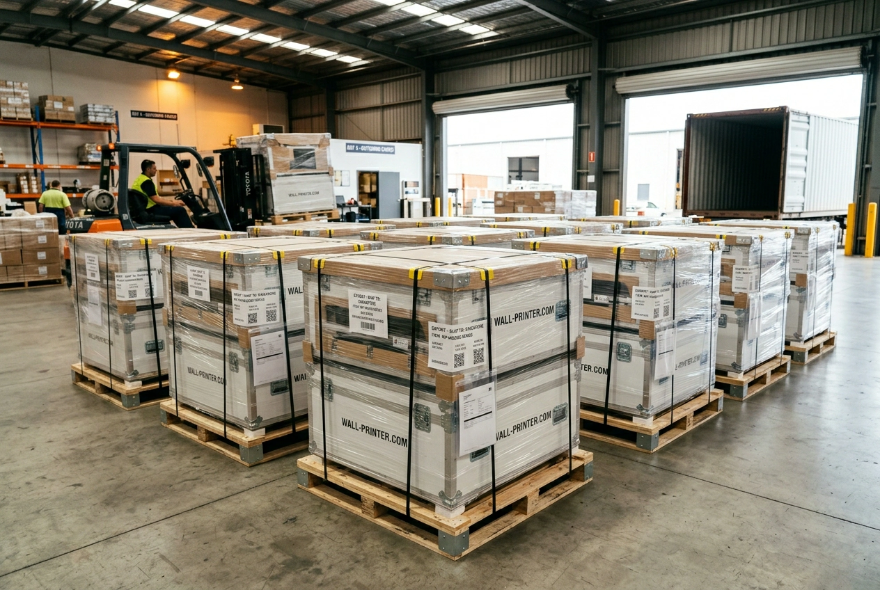 WallPrintBox wholesale wall printer units packed and palletised for export shipping to distributor