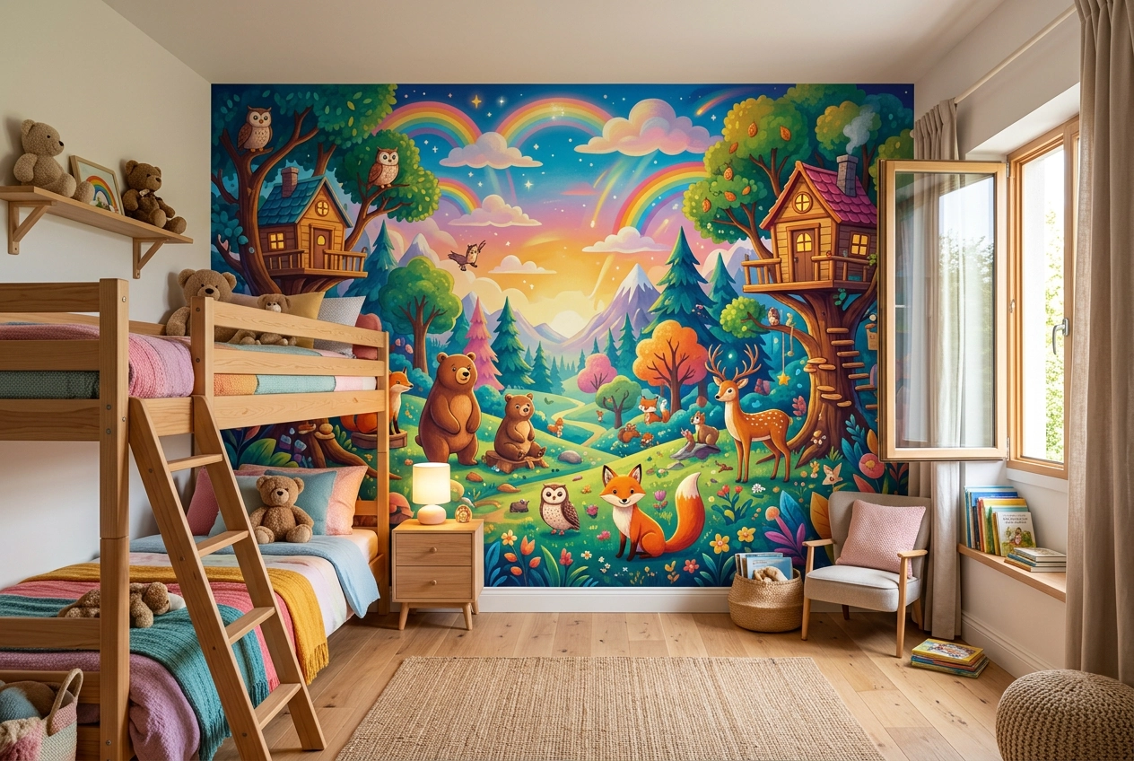 Kids bedroom mural printed on a 6-12 m² interior bedroom feature wall
