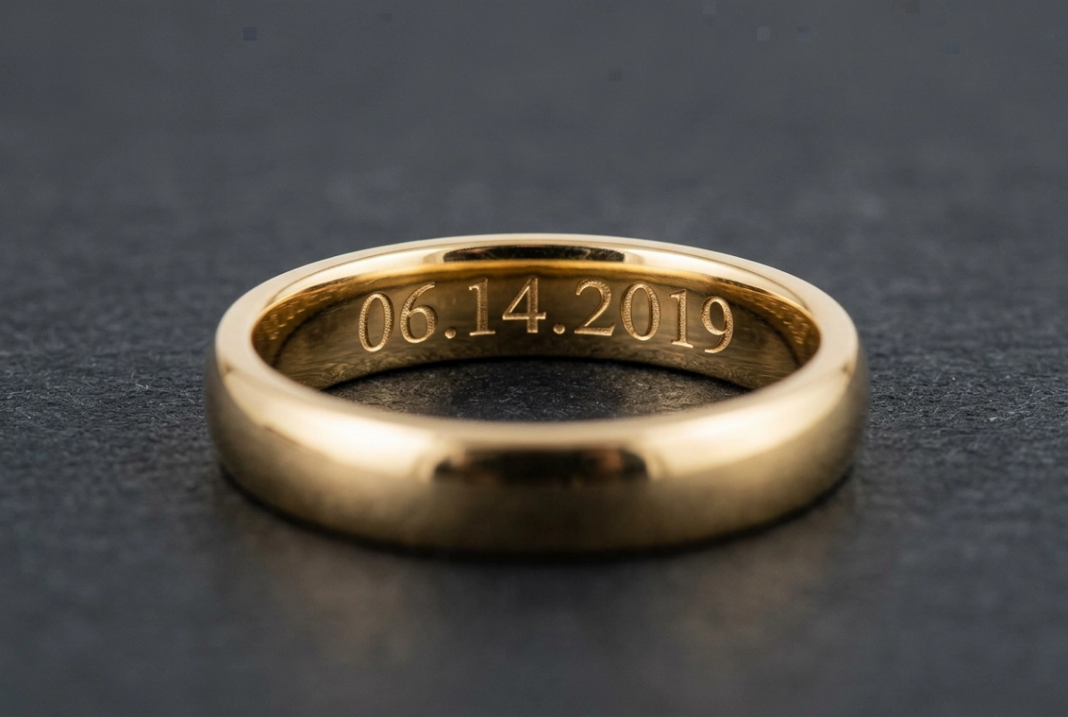 Wedding date engraved inside gold ring band